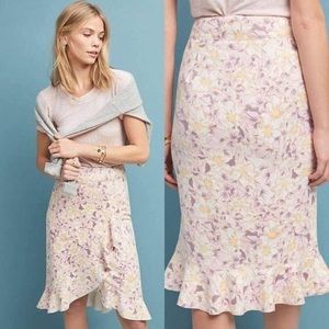 Anthropologie Skye Floral Faux Suede Skirt Purple Pink Size US 2